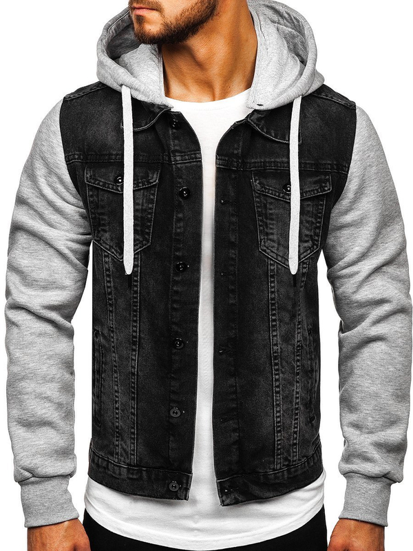denim hoodie jacket men's