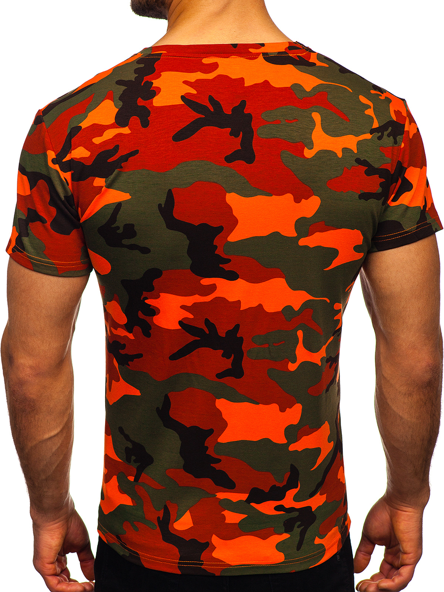 orange and green camo shirt
