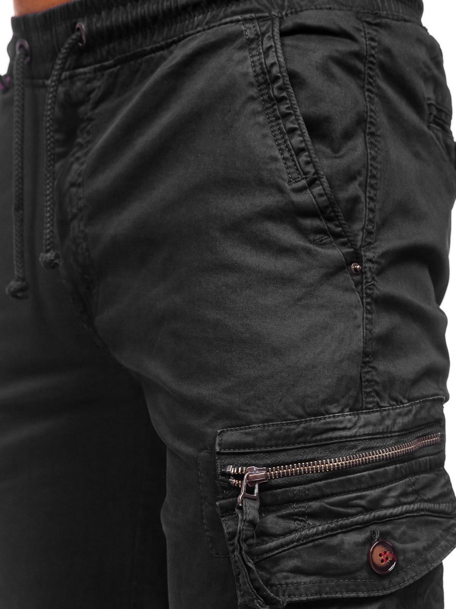 black leather cargo joggers