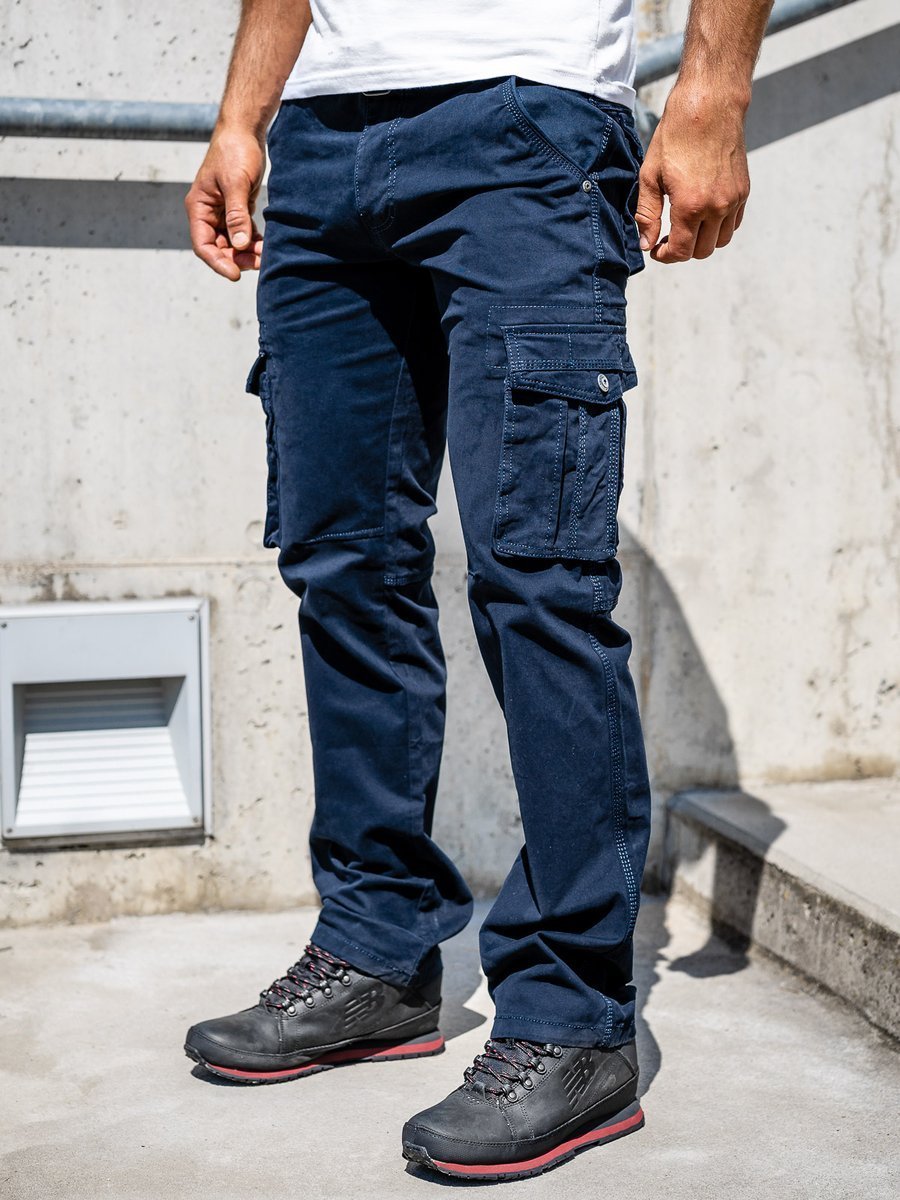 Men's Cargo Pants with Belt Navy Blue Bolf 1672 NAVY BLUE