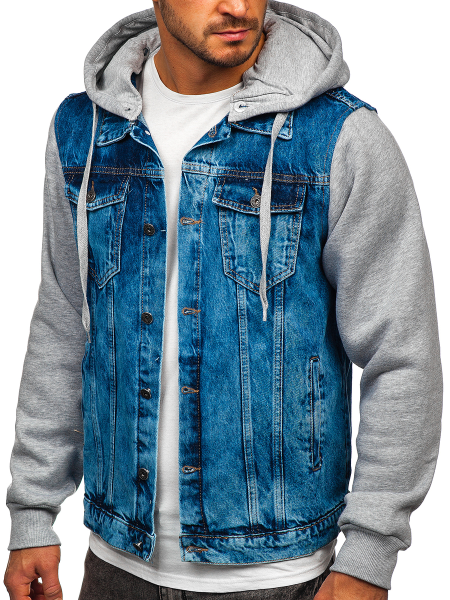 denim hoodie jacket men's