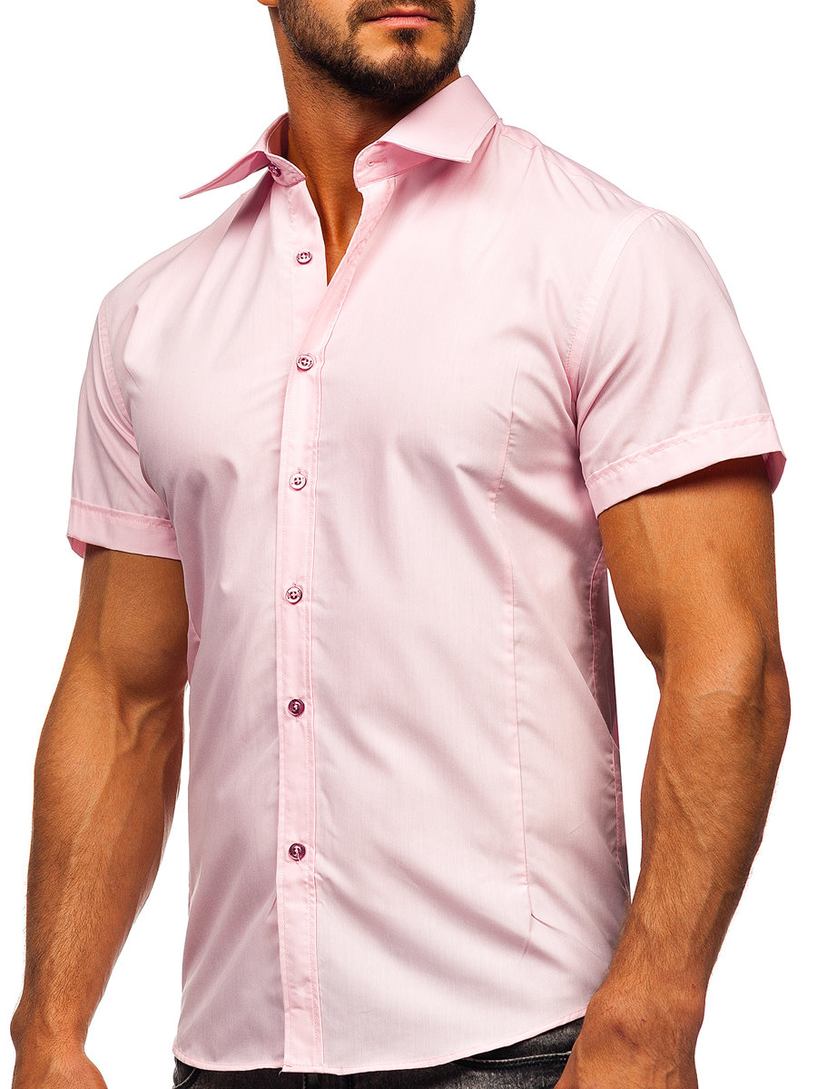 Men's Elegant Short Sleeve Shirt Pink ...