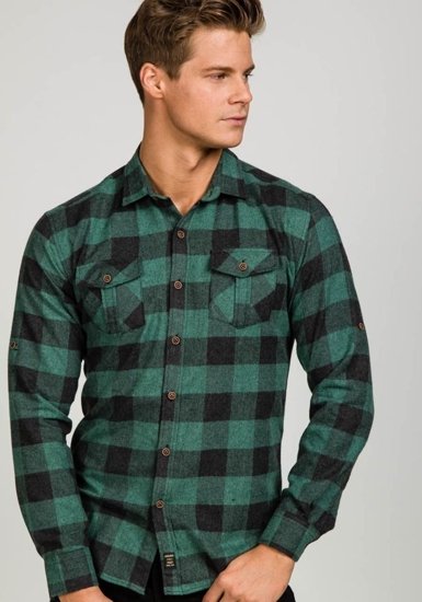 Green Men's Flannel Long Sleeve Shirt Bolf 1770