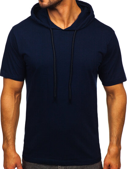 Men's Basic Cotton T-shirt with hood Navy Blue Bolf 14513