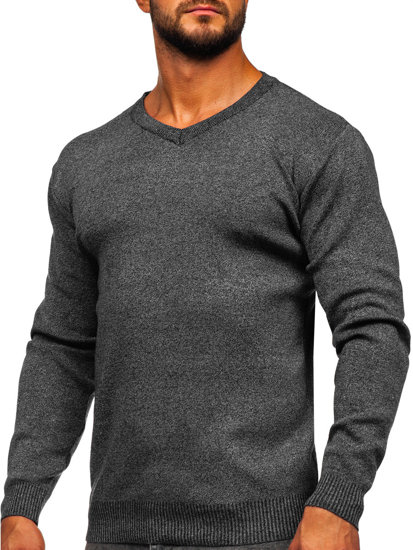 Men's Basic V-neck Sweater Anthracite Bolf S8530
