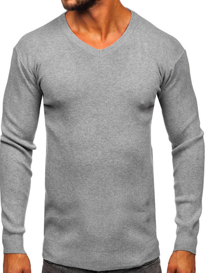 Men's Basic V-neck Sweater Grey Bolf S8533