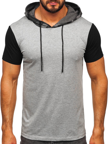 Men's Camo Printed T-shirt with Hood Grey Bolf 8T970