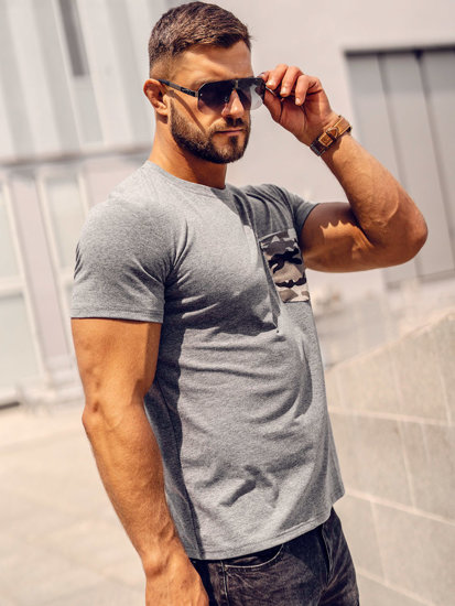 Men's Camo Printed T-shirt with Pocket Graphite Bolf 8T85A