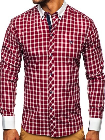 Men's Checked Long Sleeve Shirt Claret Bolf 5737