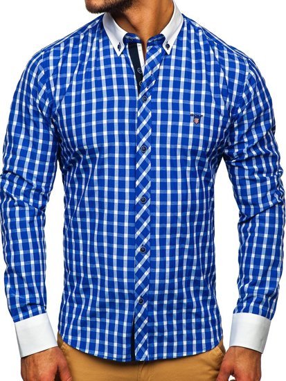 Men's Checked Long Sleeve Shirt Cobalt Bolf 5737