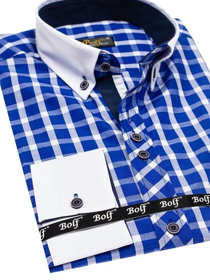 Men's Checked Long Sleeve Shirt Cobalt Bolf 5737