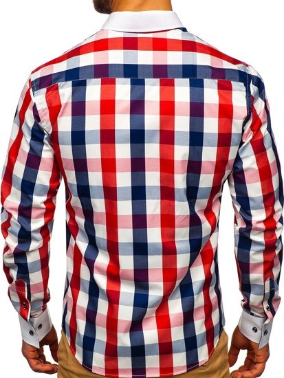 Men's Checkered Long Sleeve Shirt Red Bolf 9718