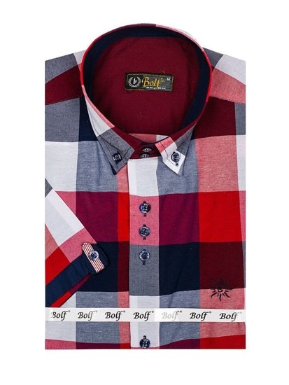 Men's Checkered Short Sleeve Shirt Claret Bolf 5532