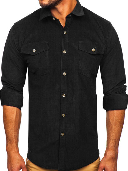 Men's Corduroy Long Sleeve Shirt Black Bolf DXR10