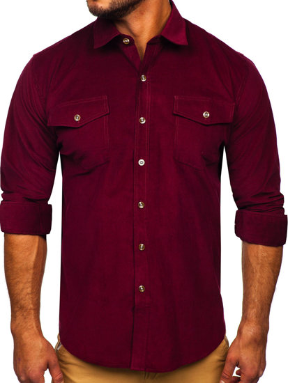 Men's Corduroy Long Sleeve Shirt Claret Bolf DXR10