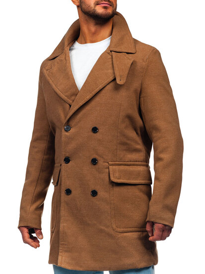 Men's Double-breasted Winter Coat with a High Collar Black Bolf 1048A