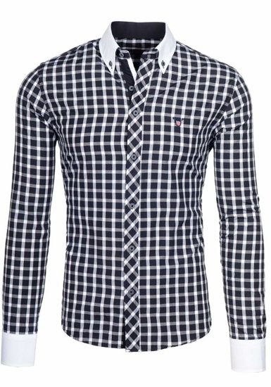 Men's Elegant Checked Long Sleeve Shirt Black Bolf 5737