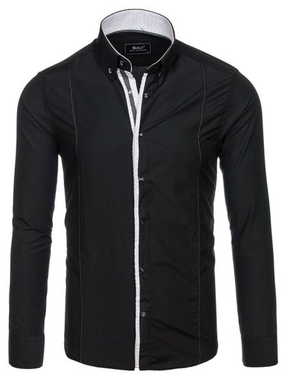 Men's Elegant Long Sleeve Shirt Black Bolf 7722
