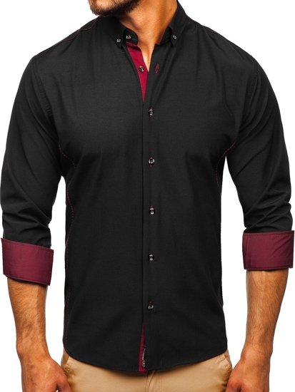 Men’s Elegant Long Sleeve Shirt Black-Claret Bolf 5722-1