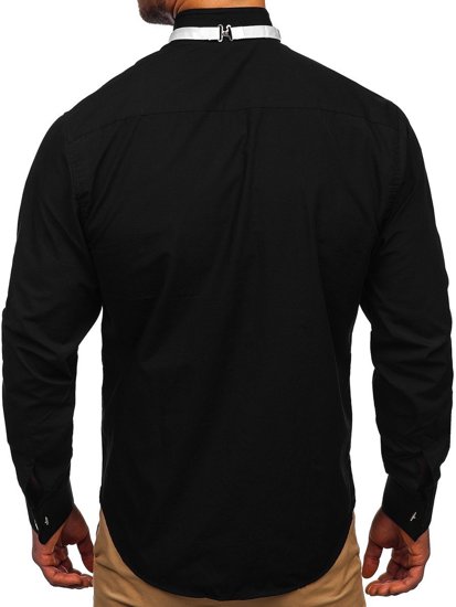 Men's Elegant Long Sleeve Shirt Bow Tie + Cufflinks Black Bolf 4702 