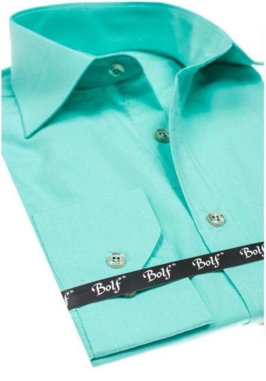 Men's Elegant Long Sleeve Shirt Light Green Bolf 1703
