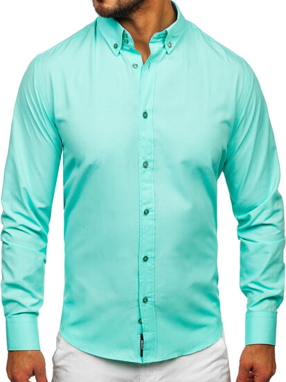 Men's Elegant Long Sleeve Shirt Light Green Bolf 5821-1