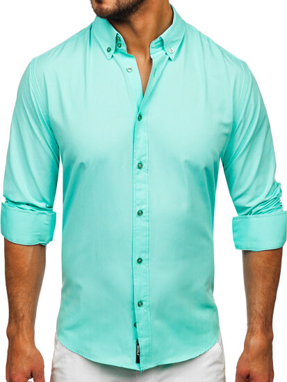 Men's Elegant Long Sleeve Shirt Light Green Bolf 5821-1