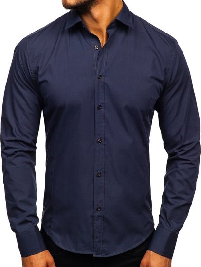 Men's Elegant Long Sleeve Shirt Navy Blue Bolf 1703
