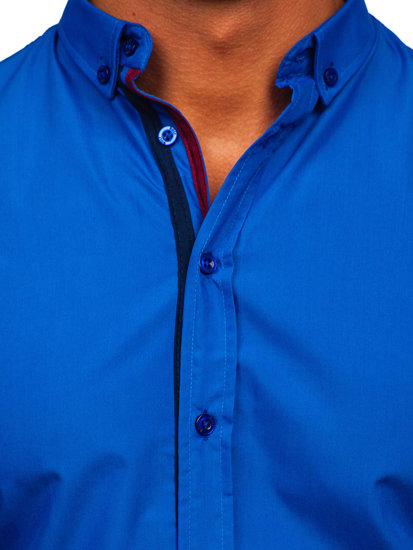 Men's Elegant Long Sleeve Shirt Navy Blue Bolf 3713