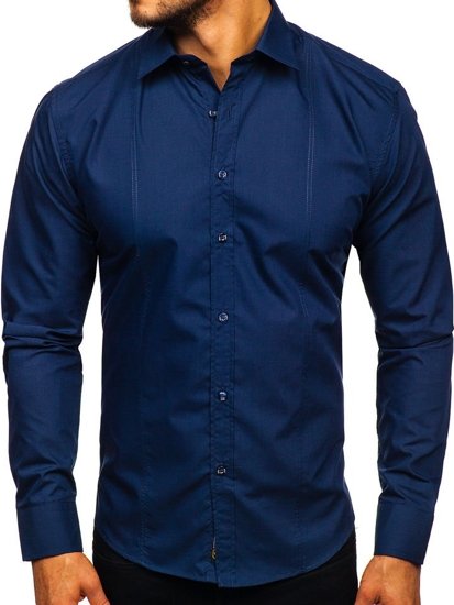 Men's Elegant Long Sleeve Shirt Navy Blue Bolf 4705G