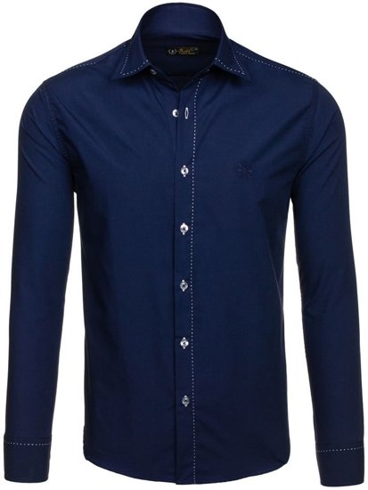 Men's Elegant Long Sleeve Shirt Navy Blue Bolf 4719