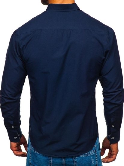 Men's Elegant Long Sleeve Shirt Navy Blue Bolf 5796-1