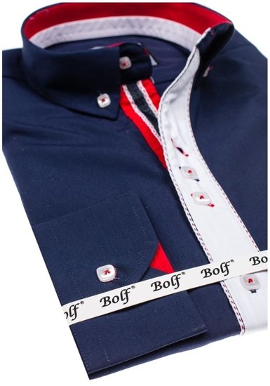 Men's Elegant Long Sleeve Shirt Navy Blue Bolf 5827-1