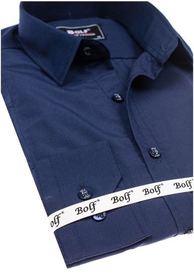 Men's Elegant Long Sleeve Shirt Navy Blue Bolf 6944