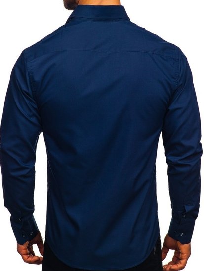 Men's Elegant Long Sleeve Shirt Navy Blue Bolf 6944