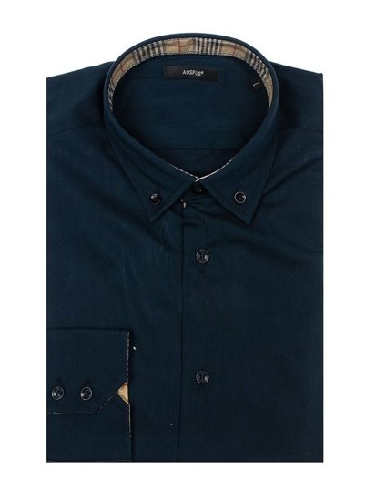 Men's Elegant Long Sleeve Shirt Navy Blue Bolf 7197