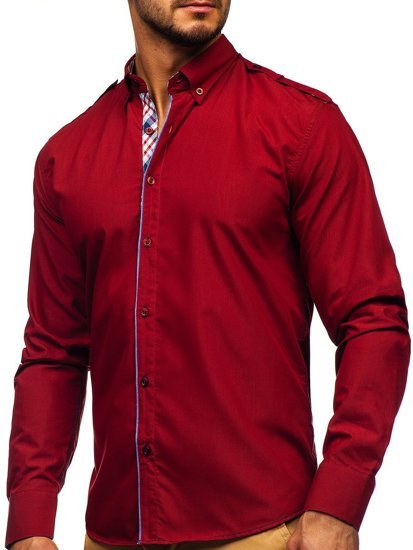Men’s Elegant Long Sleeve Shirt Red Bolf 1758