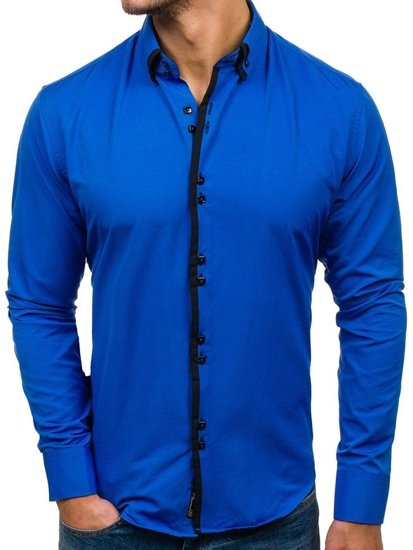Men's Elegant Long Sleeve Shirt Royal Blue-Black Bolf 1721