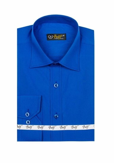 Men's Elegant Long Sleeve Shirt Royal Blue Bolf 1703