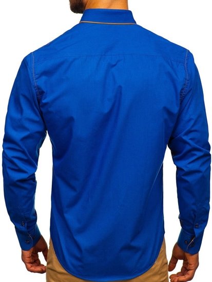Men's Elegant Long Sleeve Shirt Royal Blue Bolf 4777