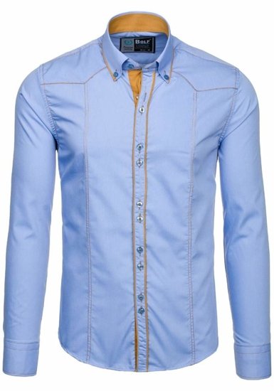 Men's Elegant Long Sleeve Shirt Sky Blue Bolf 4777