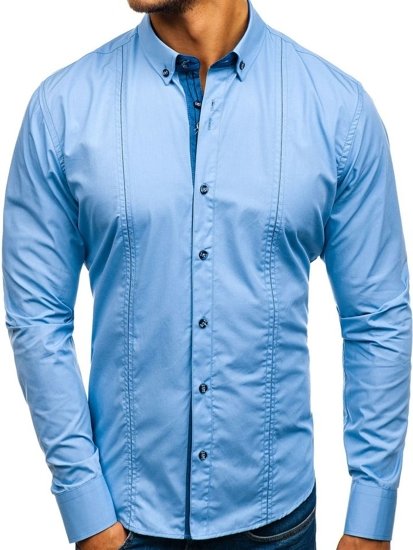 Men's Elegant Long Sleeve Shirt Sky Blue Bolf 8822