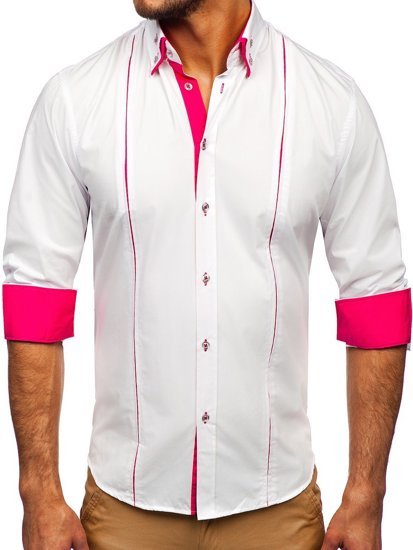 Men's Elegant Long Sleeve Shirt White-Pink Bolf 4744