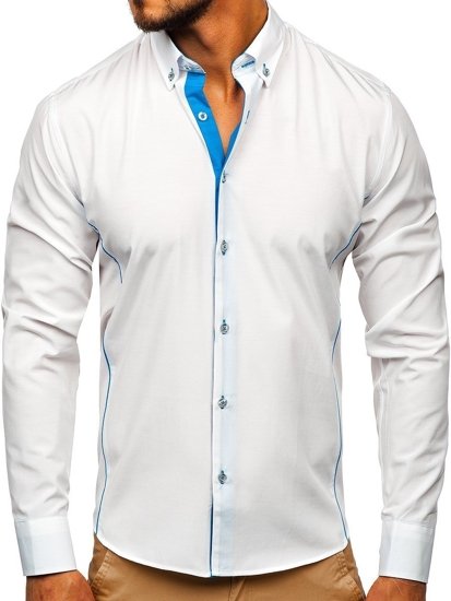 Men's Elegant Long Sleeve Shirt White-Sky Blue Bolf 5722-1-A