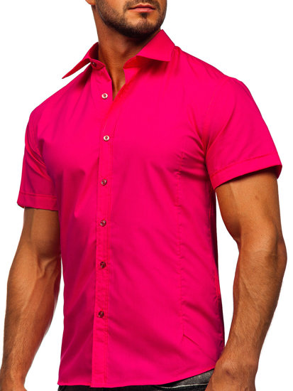Men's Elegant Short Sleeve Shirt Fuchsia Bolf 7501