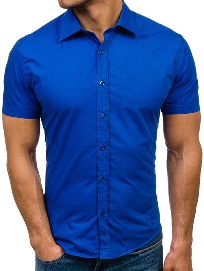 Men's Elegant Short Sleeve Shirt Royal Blue Bolf 7501