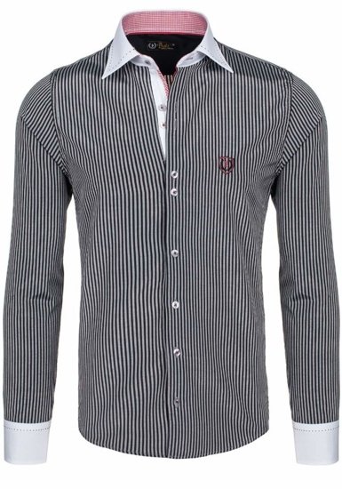 Men's Elegant Striped Long Sleeve Shirt Black Bolf 4784-1