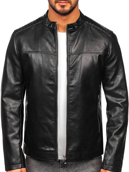 Men's Leather Biker Jacket Black Bolf 11Z8019