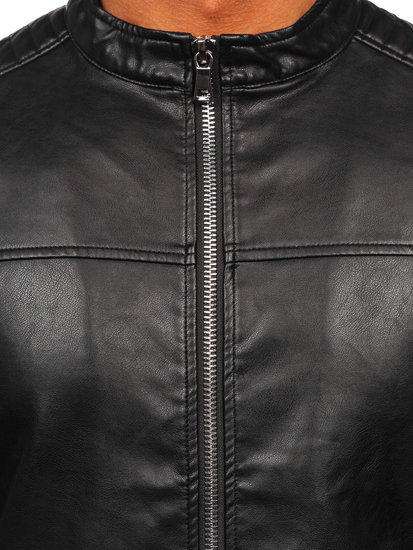 Men's Leather Biker Jacket Black Bolf 11Z8019