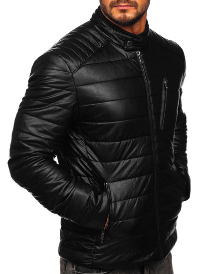 Men's Leather Biker Jacket Black Bolf EX940
